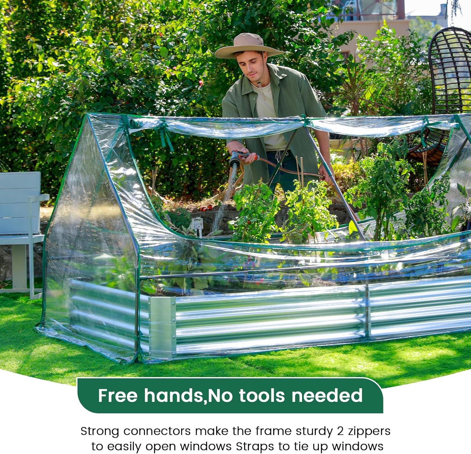 Land Guard 6x3x1ft Galvanized Raised Garden Bed with Waterproof Cover Small Mini Portable Antifreeze Greenhouse Kit for Metal Planter Box with 2 Huge Roll-up Zipper Door Window - Image 5