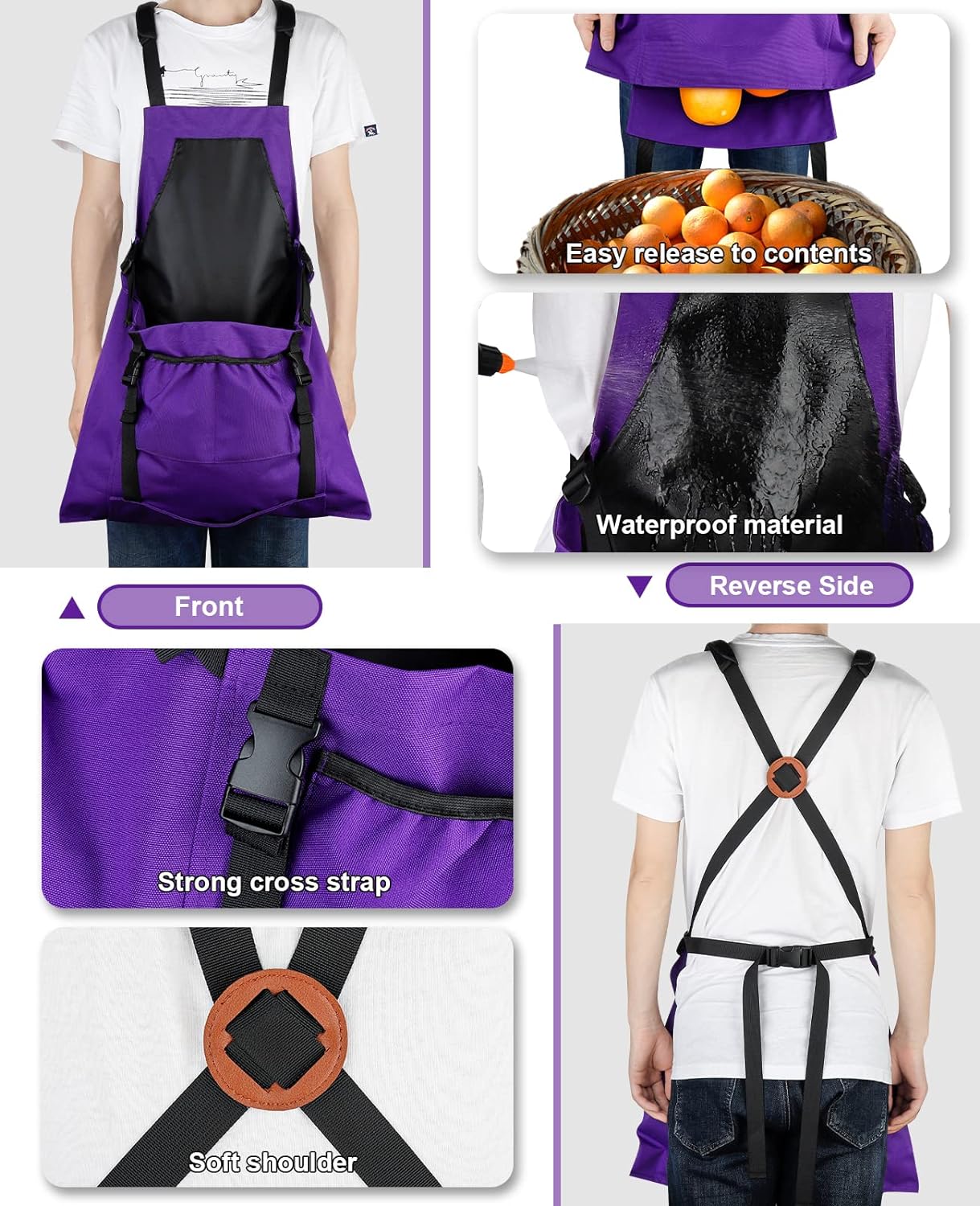 lapinchen Gardening Apron, with Quick Release Pockets for Harvesting Gardening with Pockets, Water Resistant Apron - Image 3