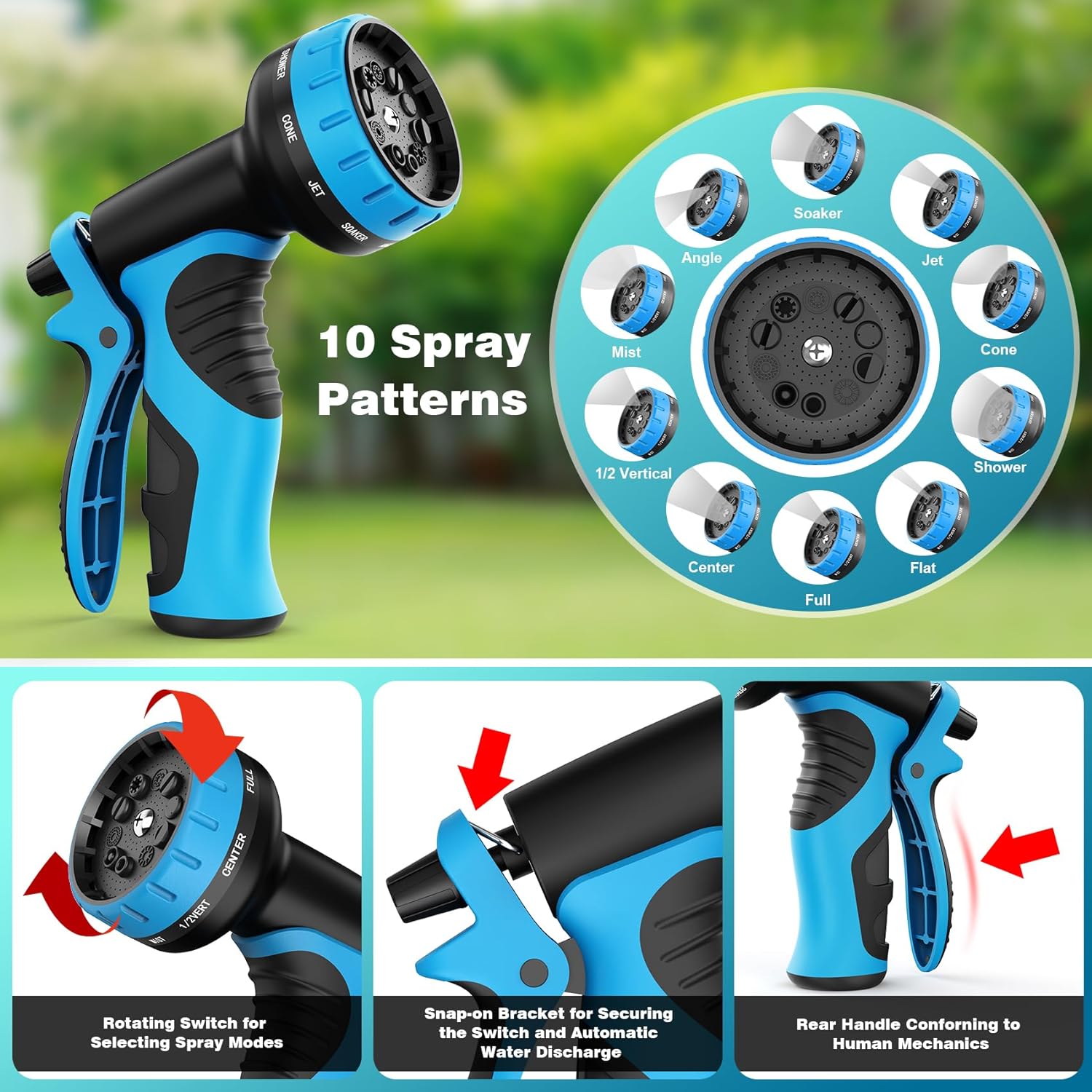 50 ft Expandable Garden Hose with 10 Functions Spray Nozzle, Water Hose with 50 Layers Nano Rubber, 3/4" Solid Brass Connector, Leakproof Lightweight Hose Expanding Water Pipe for Car Washing - Image 2