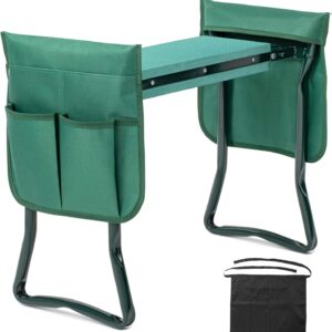 Simple Deluxe Garden Kneeler and Seat, Foldable Kneeling Stool with Thicker EVA Foam Pad Heavy Duty Bench, with Tool Pouch, Apron, Gifts for Outdoor Gardening, Fishing, Green