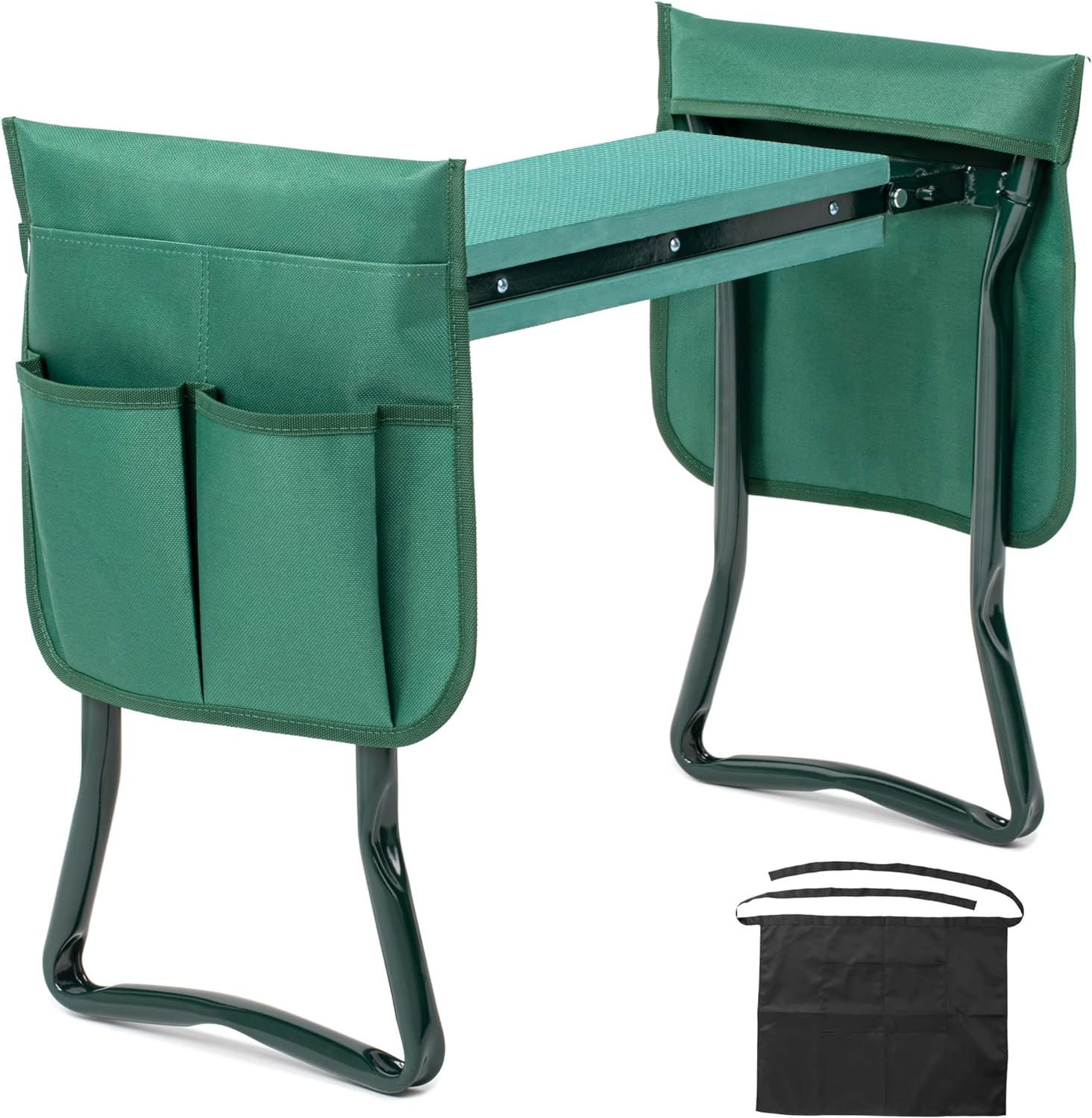 Simple Deluxe Garden Kneeler and Seat, Foldable Kneeling Stool with Thicker EVA Foam Pad Heavy Duty Bench, with Tool Pouch, Apron, Gifts for Outdoor Gardening, Fishing, Green