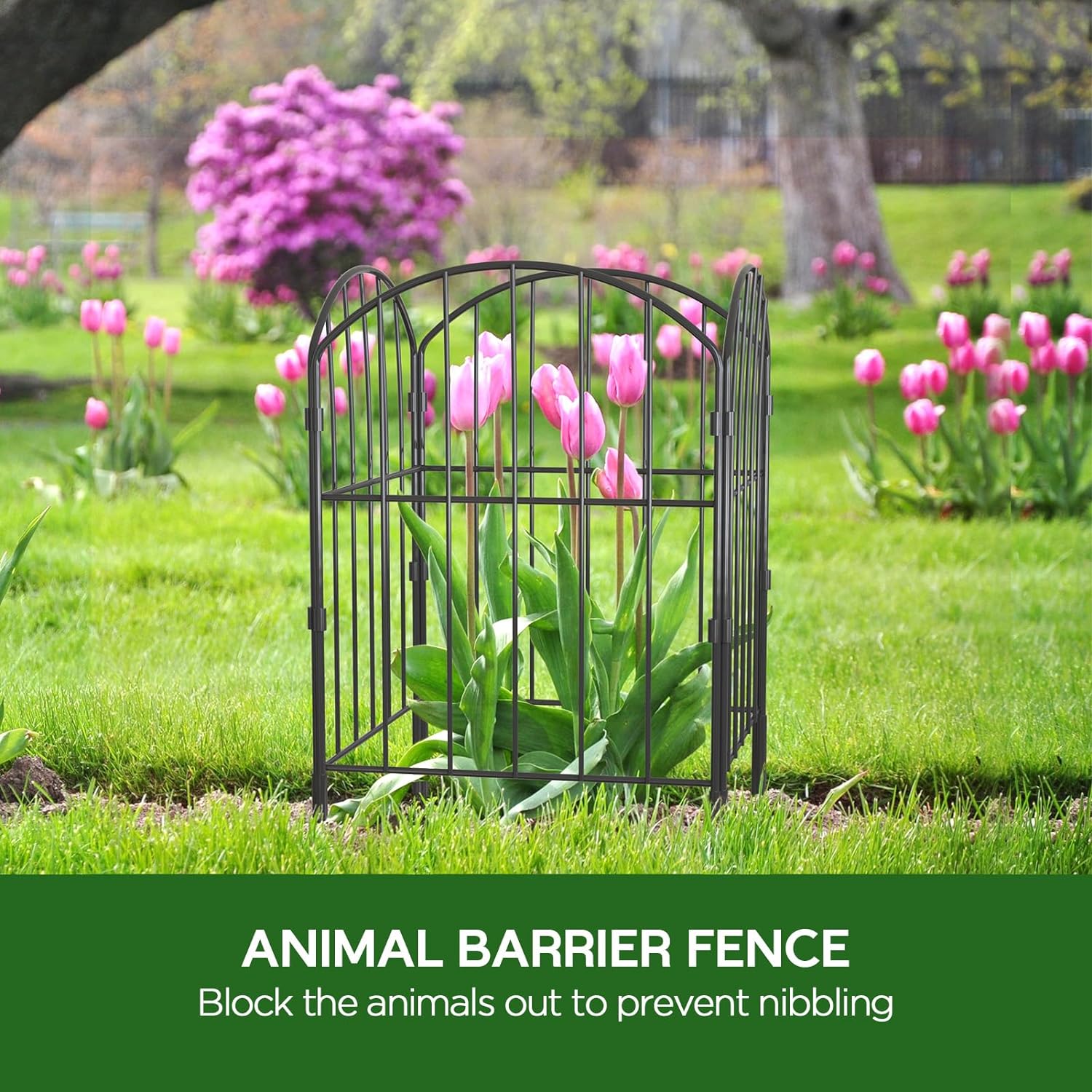 Garden Fence, Total 10ft(L) x 24in(H) Garden Fencing Animal Barrier, 10 Pcs Rustproof Metal Fence Panels, Black No Dig Fence, Decorative Garden Fences and Borders for Dogs, Flower Bed, Patio - Image 4