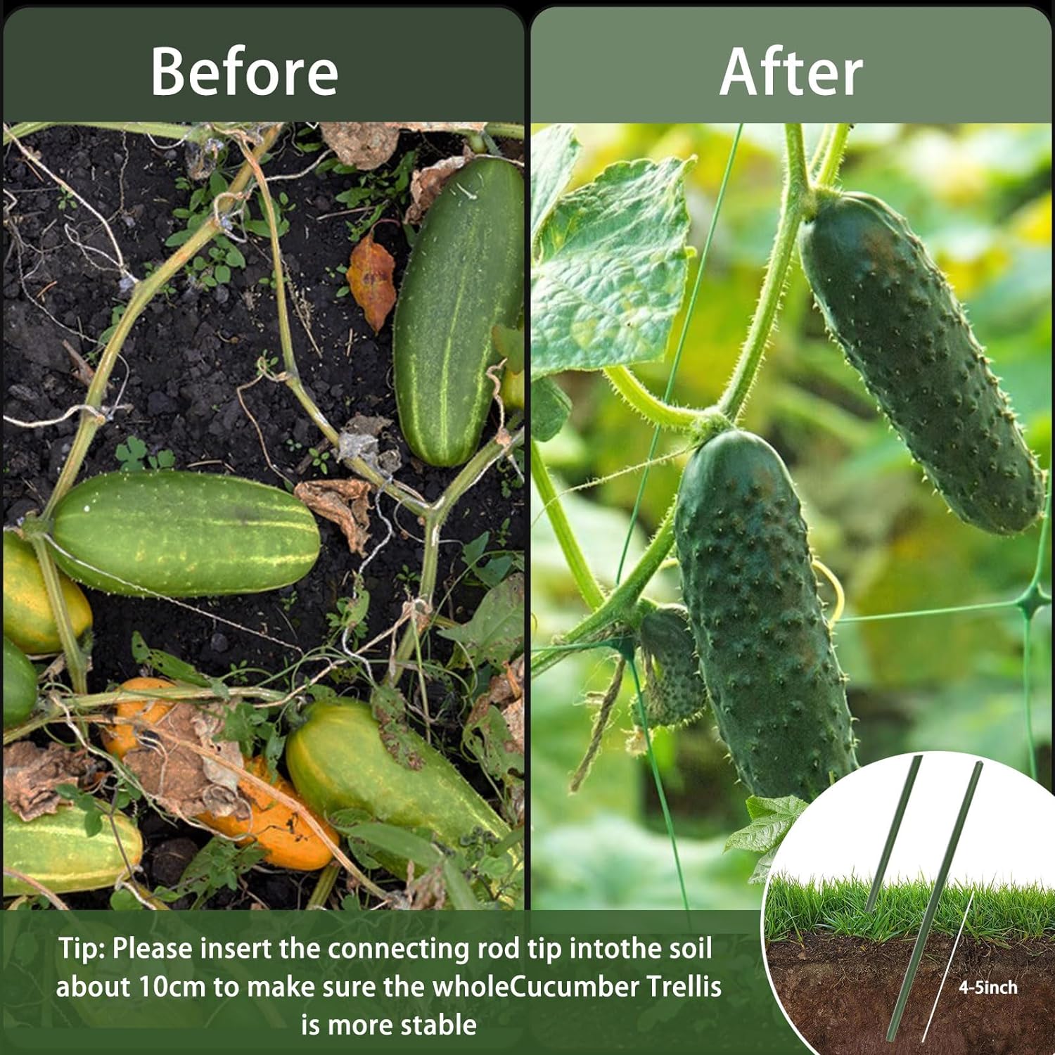 Cucumber Trellis for Raised Beds, 63 x 47 Inch Garden Arch Trellis for Climbing Plants Outdoors with Climbing Net, Detachable Cucumber Trellis Support for Tomato, Squash, Zucchini - Image 4