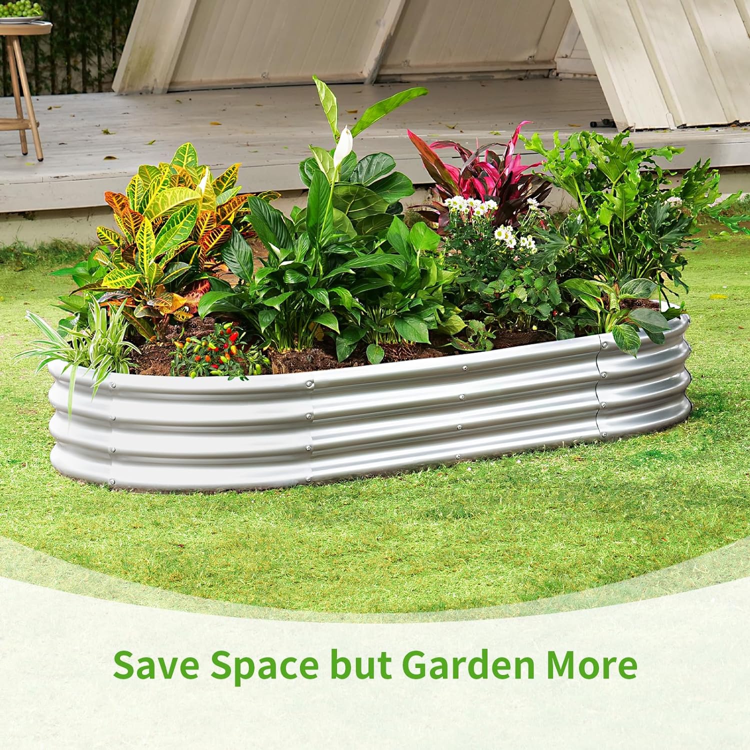 Land Guard 5.3ft × 2.7ft Galvanized Raised Garden Bed Kit, Galvanized Planter Garden Boxes Outdoor, Oval Large Metal Garden Bed for Vegetables…… - Image 7