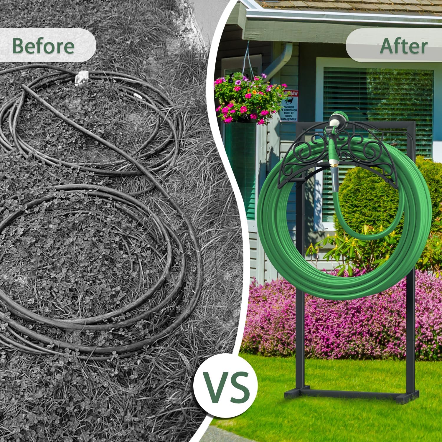 Garden Hose Holder for Outside, Upgraded Freestanding Water Hose Holder with 4 Spikes, Heavy Duty Rust-Resistant Metal Garden Hose Storage Stand for Outside, Black - Image 6