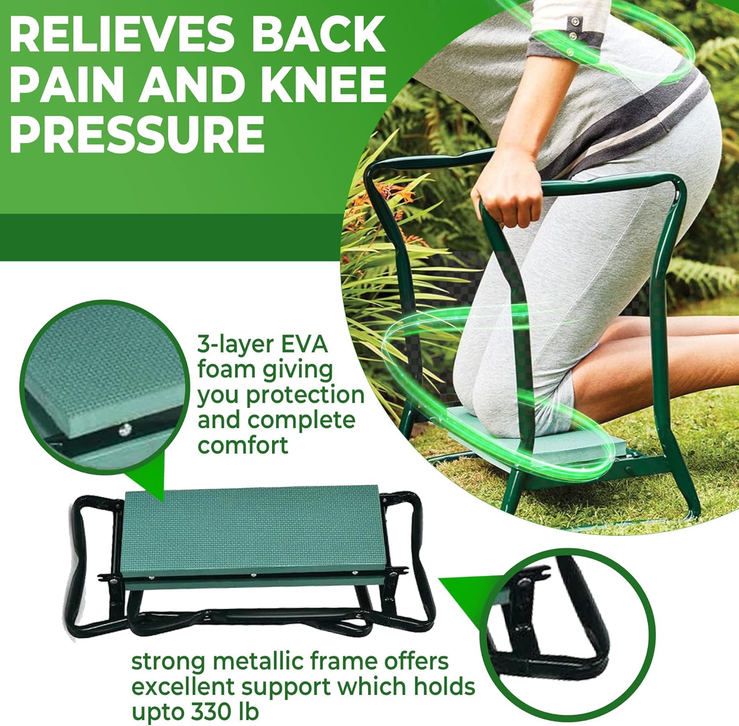 H> Garden Kneeler and Seat, Foldable Garden Stool Heavy Duty Gardening Bench for Kneeling and Sitting to Prevent Knee & Back Pain, Great Gardening Gifts for Women, Grandparents, Seniors, Mom & Dad - Image 3
