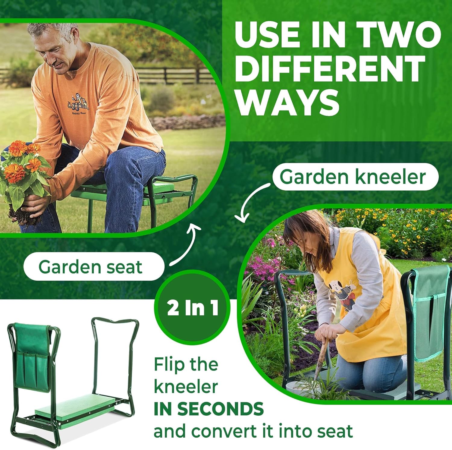 H> Garden Kneeler and Seat, Foldable Garden Stool Heavy Duty Gardening Bench for Kneeling and Sitting to Prevent Knee & Back Pain, Great Gardening Gifts for Women, Grandparents, Seniors, Mom & Dad - Image 4
