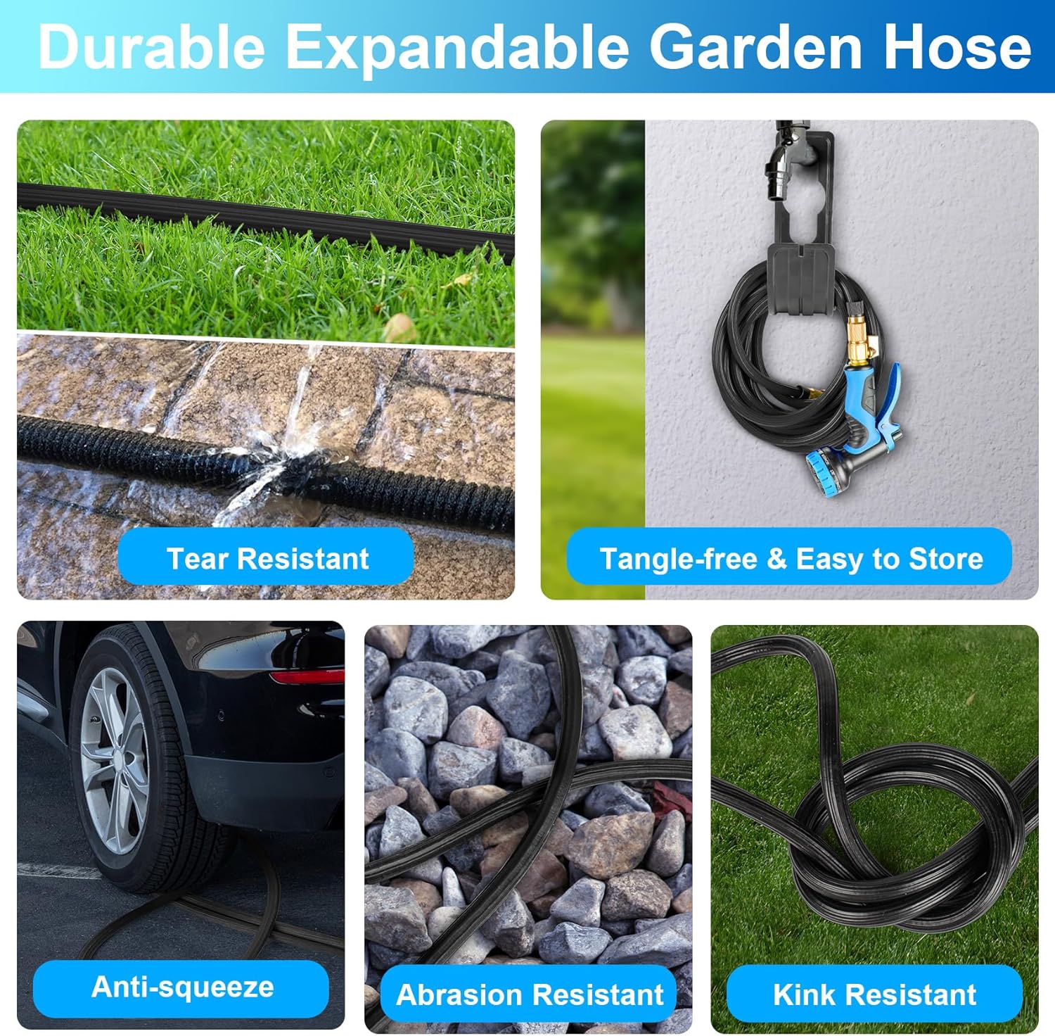 50 ft Expandable Garden Hose with 10 Functions Spray Nozzle, Water Hose with 50 Layers Nano Rubber, 3/4" Solid Brass Connector, Leakproof Lightweight Hose Expanding Water Pipe for Car Washing - Image 5