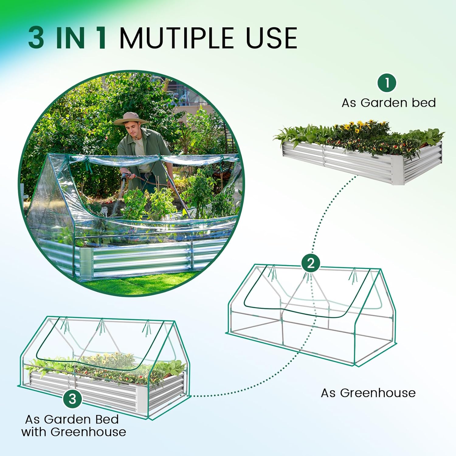 Land Guard 6x3x1ft Galvanized Raised Garden Bed with Waterproof Cover Small Mini Portable Antifreeze Greenhouse Kit for Metal Planter Box with 2 Huge Roll-up Zipper Door Window - Image 4