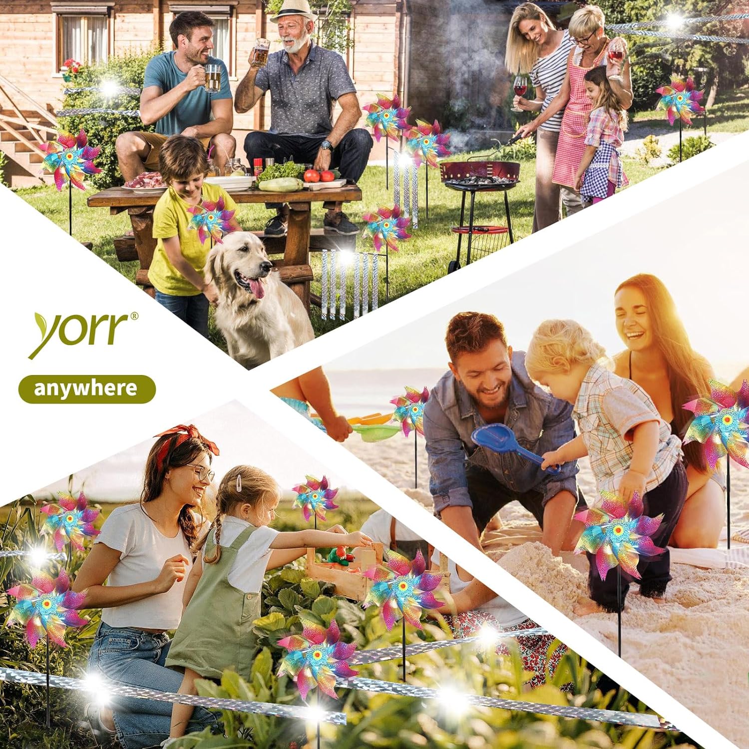 Pinwheels for Yard and Garden, 12Pack Reflective Pinwheels to Scare Birds Away, Sparkly Colorful Pin Wheels with Bird Scare Tape for Lawn, Patio(Pack of 12) - Image 7