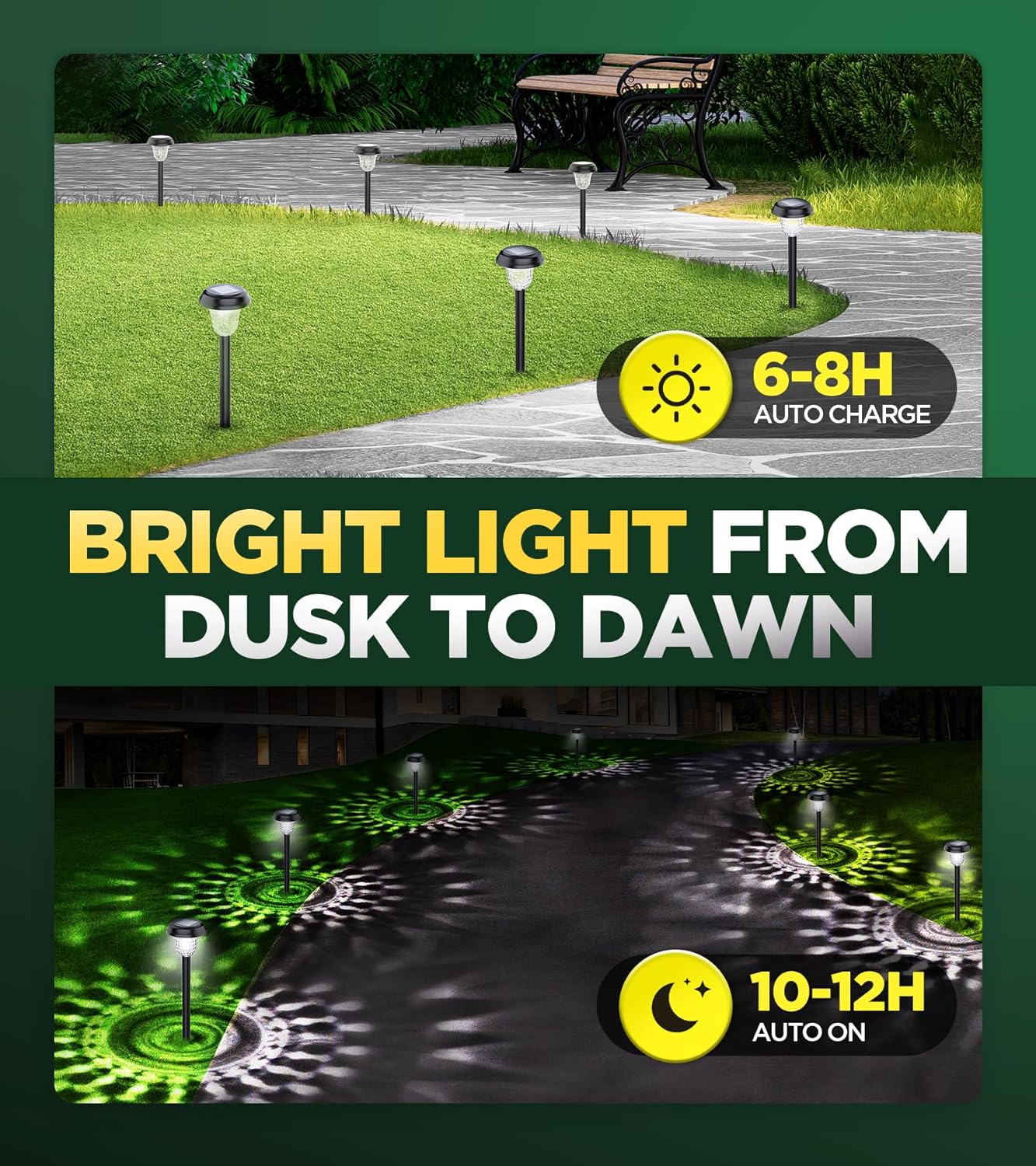 10 Pack Ultra Bright Solar Lights Outdoor Waterproof, from Dusk to Dawn Up to 12H Solar Lights for Outside, Auto On/Off Solar Powered Garden Pathway Lights, Landscape Lighting (Cold White, 10Pack) - Image 4