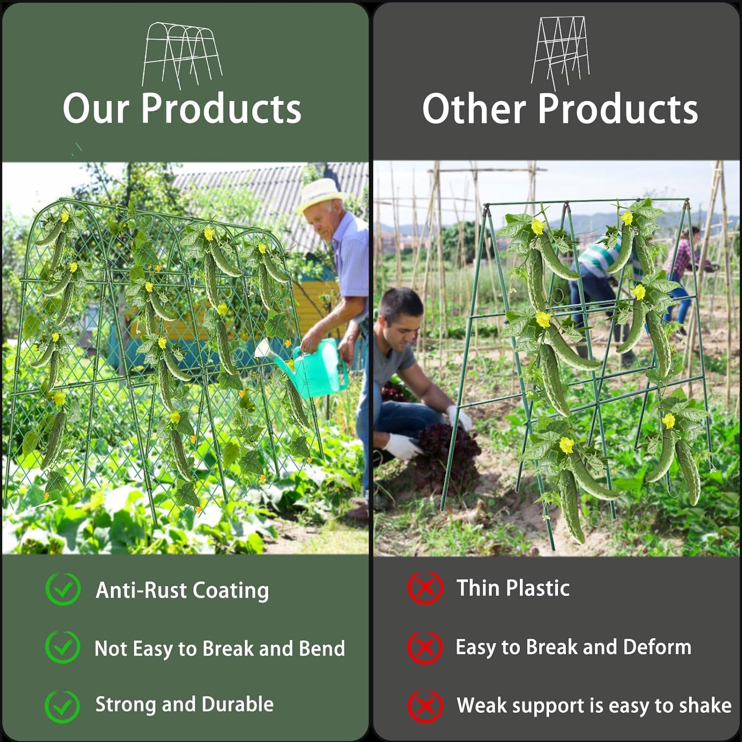 Cucumber Trellis for Raised Beds, 63 x 47 Inch Garden Arch Trellis for Climbing Plants Outdoors with Climbing Net, Detachable Cucumber Trellis Support for Tomato, Squash, Zucchini - Image 6