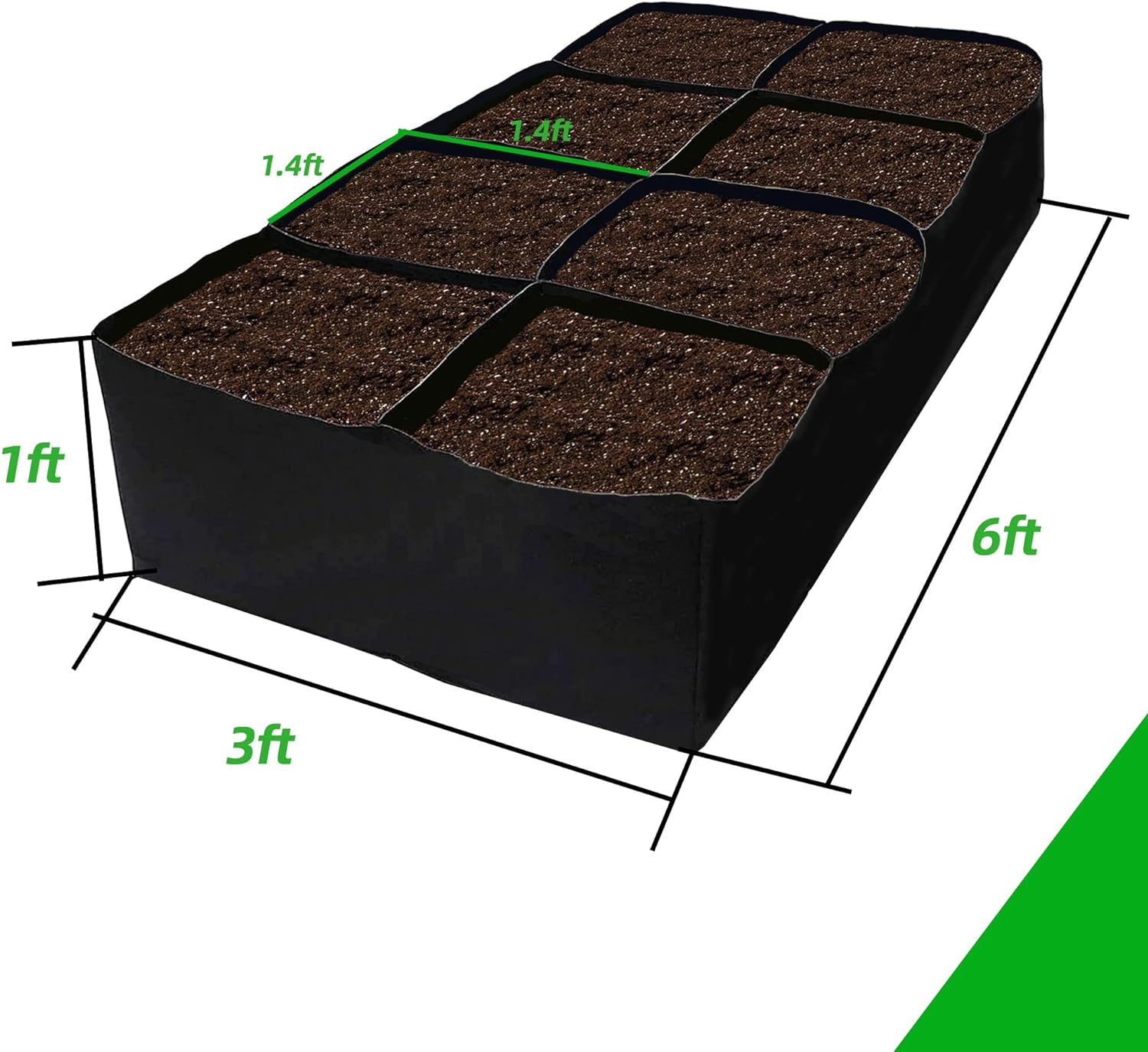 CJGQ Fabric Raised Garden Bed, 128 Gallon 8 Grids Plant Grow Bags, 3x6FT Breathable Planter Raised Beds for Growing Vegetables Potatoes Flowers, Rectangle Planting Container for Outdoor Gardening - Image 7