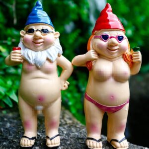 2 PCS Garden Gnomes, 4.7 Inch Naughty Garden Gnome Funny Statue for Home Indoor or Outdoor Lawn Gnome Decorations Housewarming Halloween Christmas Garden Gnomes Gift (Man and Woman)
