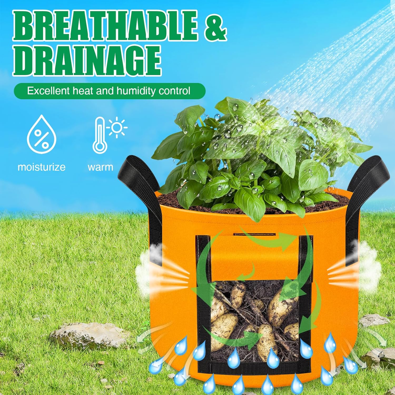 6 Pack 10 Gallon Grow Bags, 350g Heavy Duty Fabric Potato Growing Bags with Flap, Potatoes Grow Bags 10 Gal, Potato Bags for Growing Potatoes, Garden Bags to Grow Vegetables Tomato Plant Grow Bags - Image 6