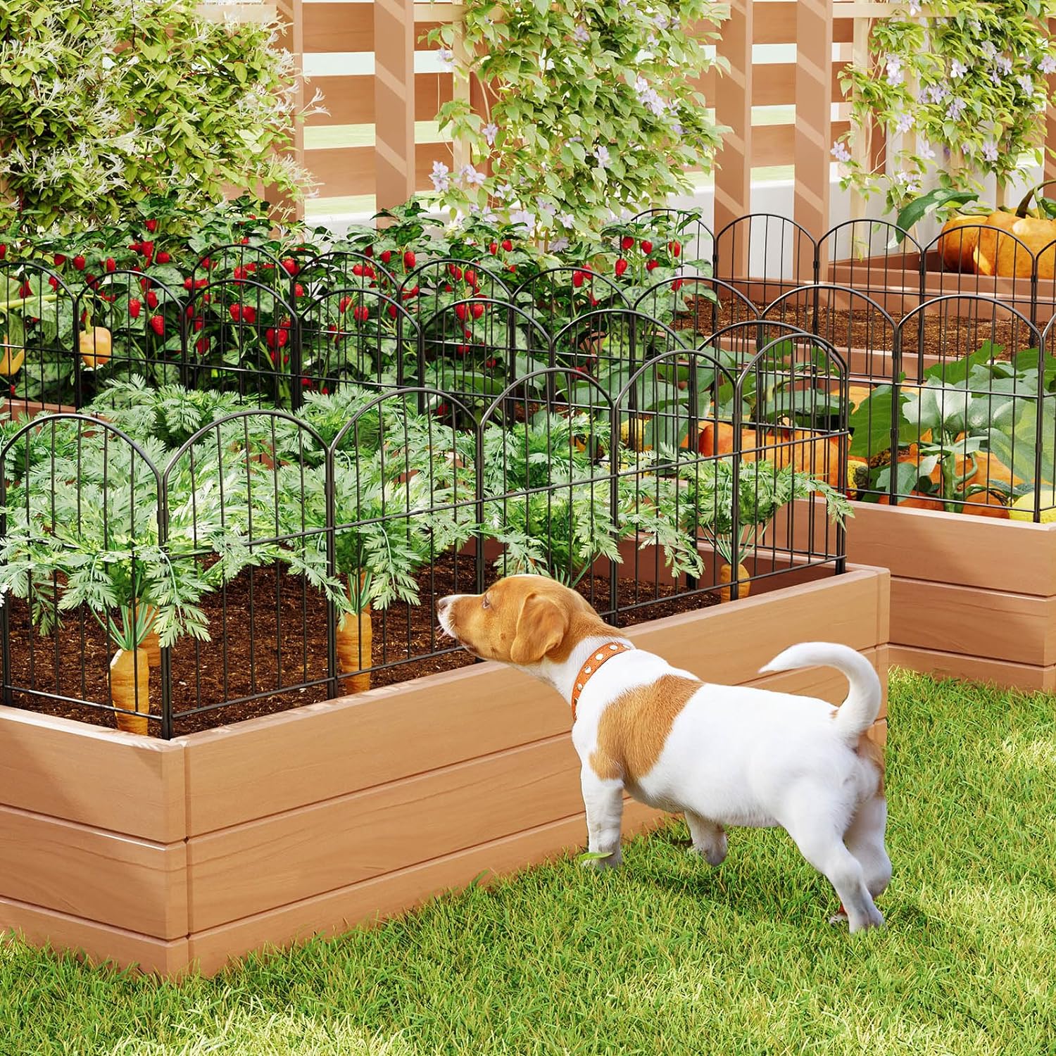 Garden Fence, Total 10ft(L) x 24in(H) Garden Fencing Animal Barrier, 10 Pcs Rustproof Metal Fence Panels, Black No Dig Fence, Decorative Garden Fences and Borders for Dogs, Flower Bed, Patio - Image 7