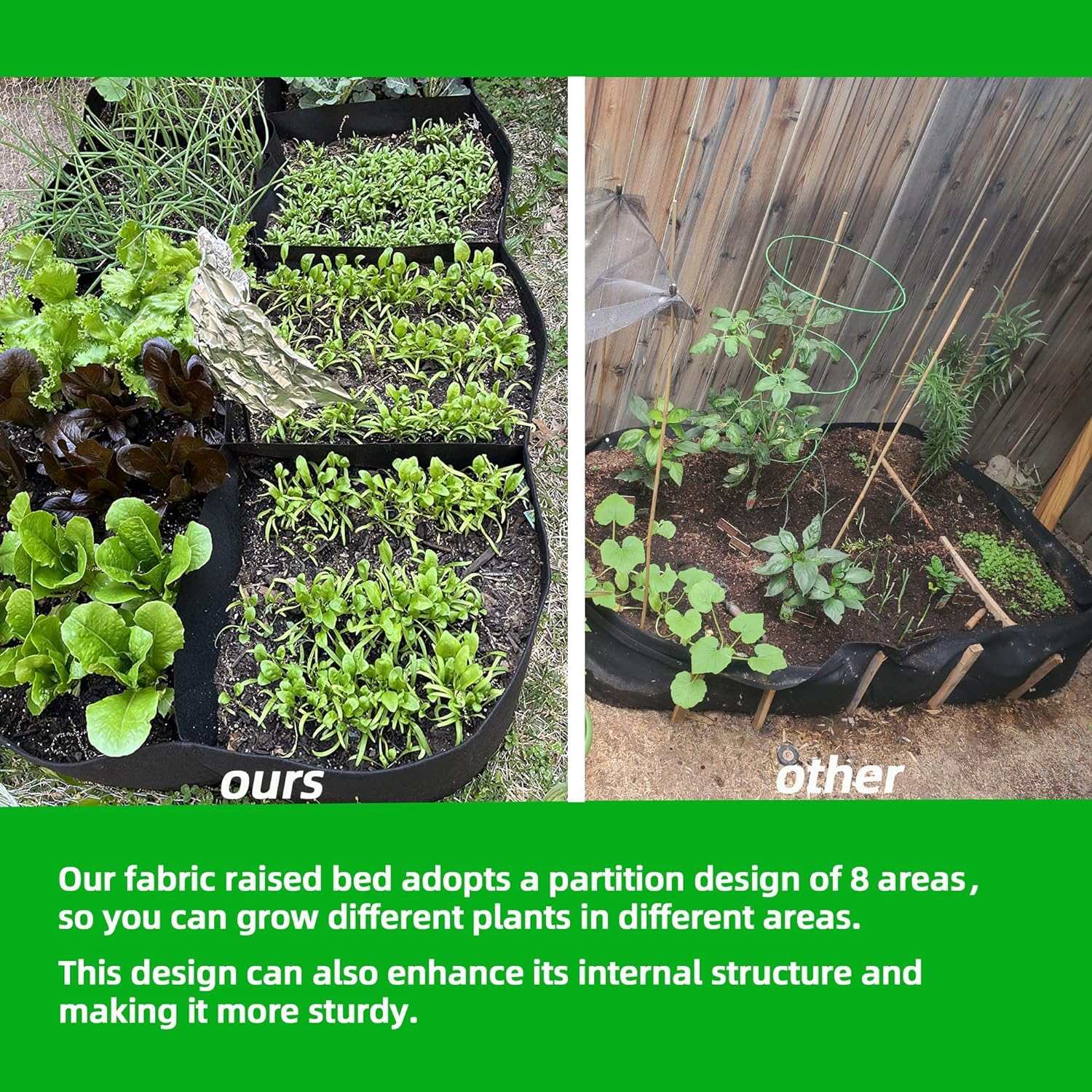 CJGQ Fabric Raised Garden Bed, 128 Gallon 8 Grids Plant Grow Bags, 3x6FT Breathable Planter Raised Beds for Growing Vegetables Potatoes Flowers, Rectangle Planting Container for Outdoor Gardening - Image 2