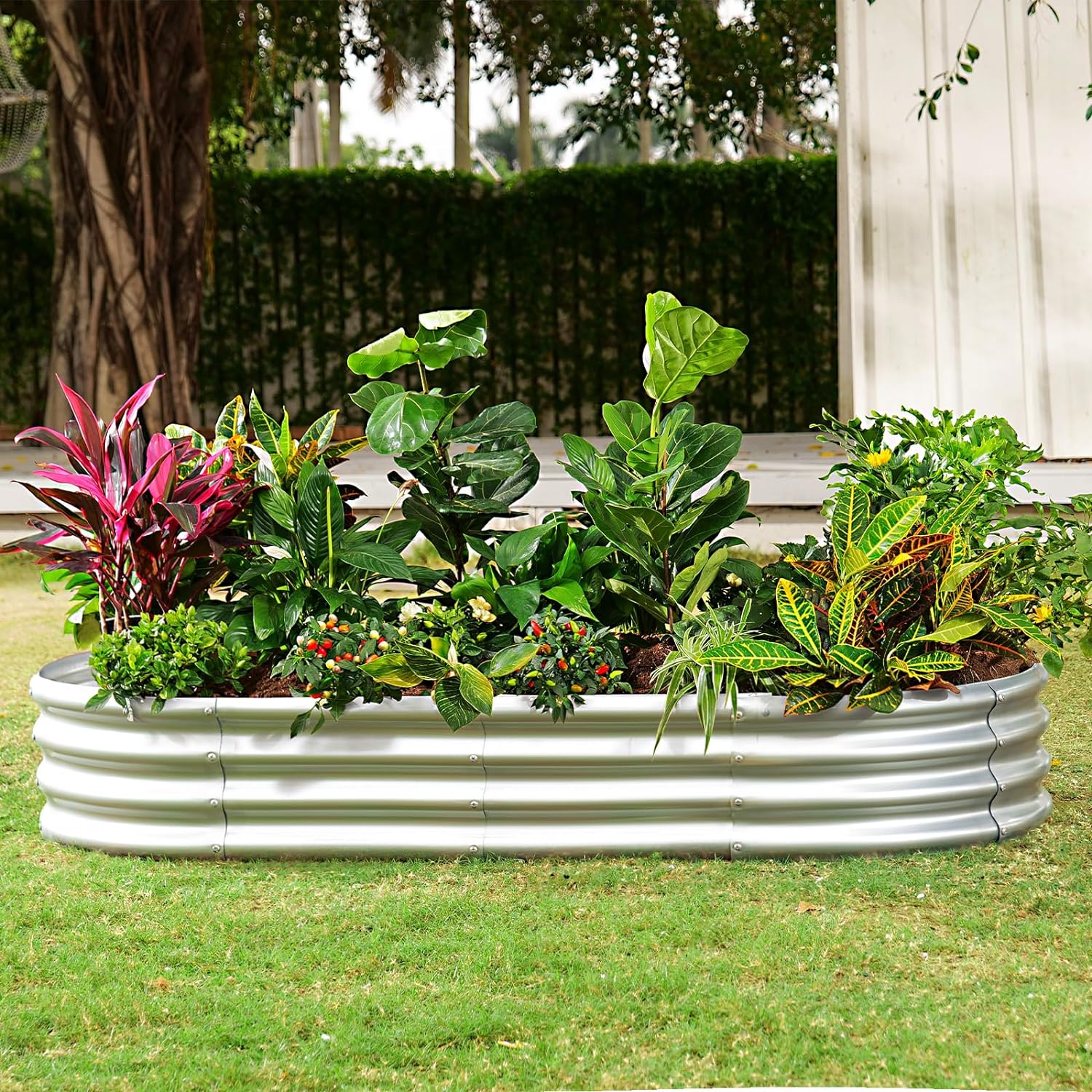 Land Guard 5.3ft × 2.7ft Galvanized Raised Garden Bed Kit, Galvanized Planter Garden Boxes Outdoor, Oval Large Metal Garden Bed for Vegetables…… - Image 6